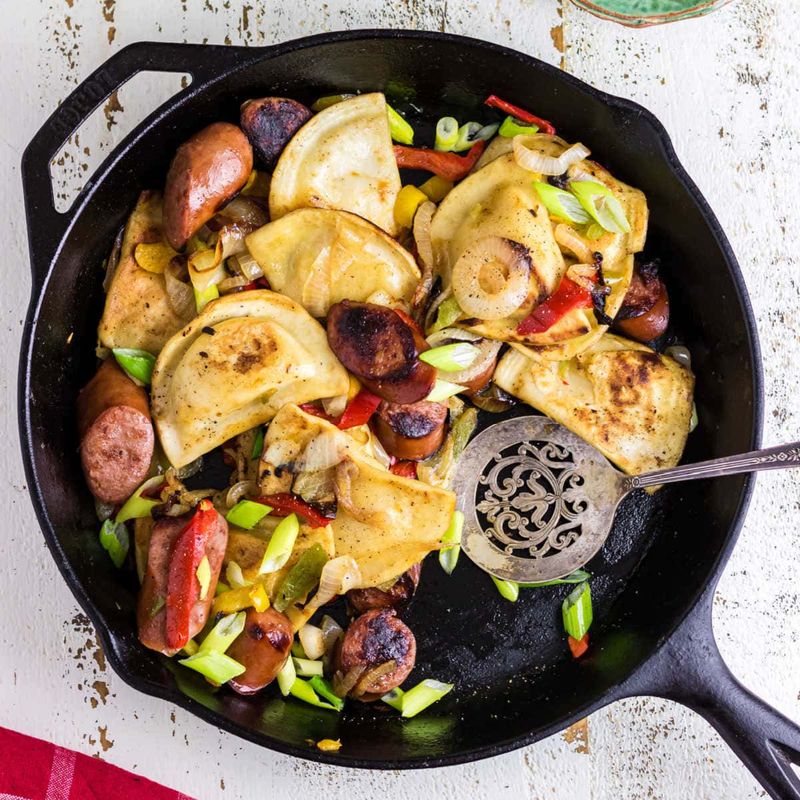 Kielbasa and Pierogi Skillet