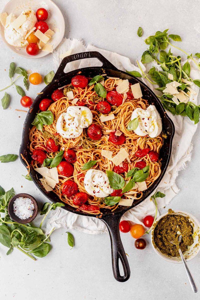 Burrata-Style Pasta With Burst Tomatoes and Buffalo Mozzarella