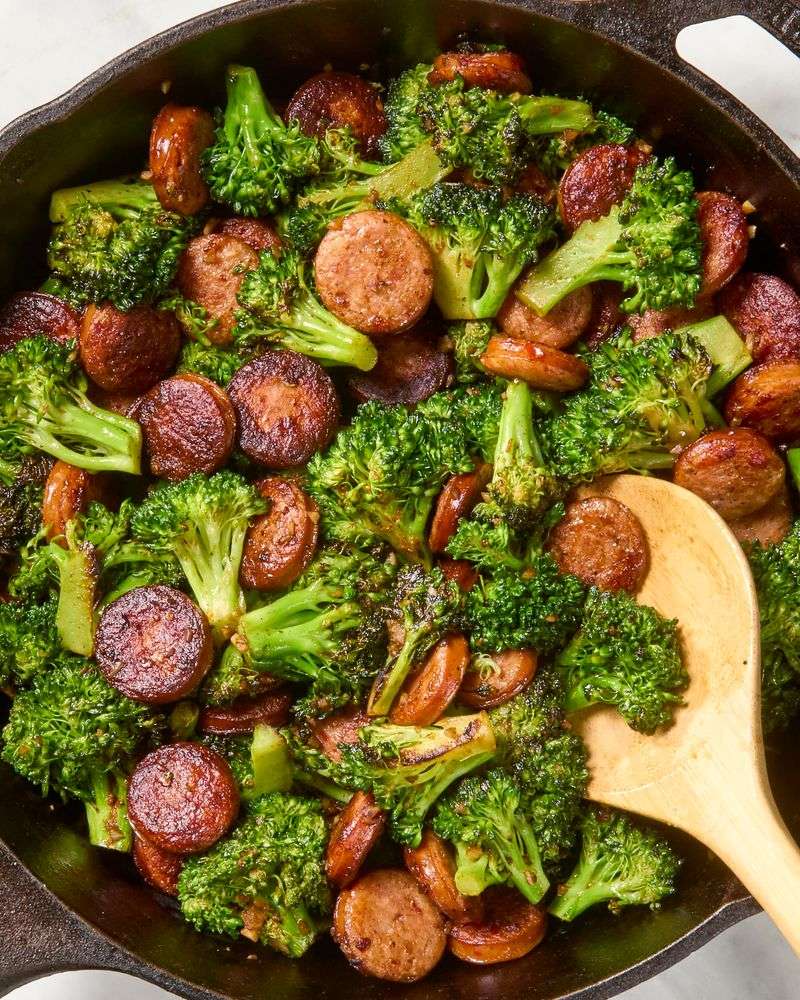 Quick Garlic Parmesan Broccoli with Chicken Sausage