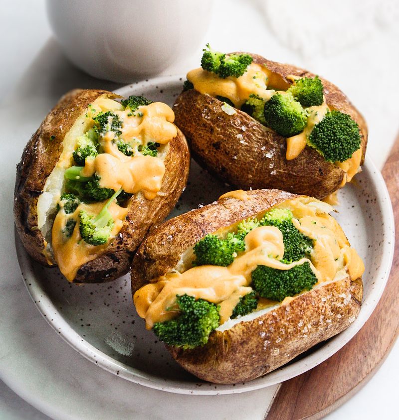 Broccoli And Cheddar Stuffed Baked Potatoes