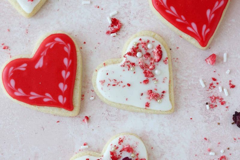 Heart-Shaped Vanilla Sugar Cookies With Royal Icing