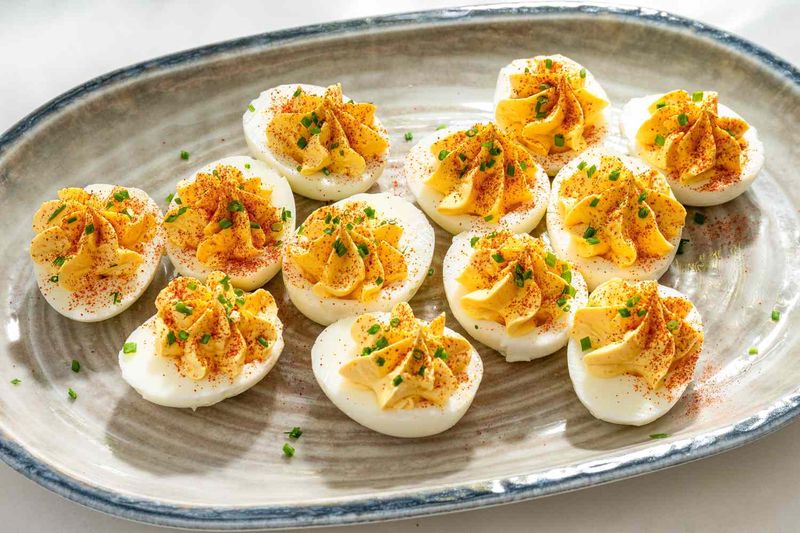 Deviled eggs with mustard and chives