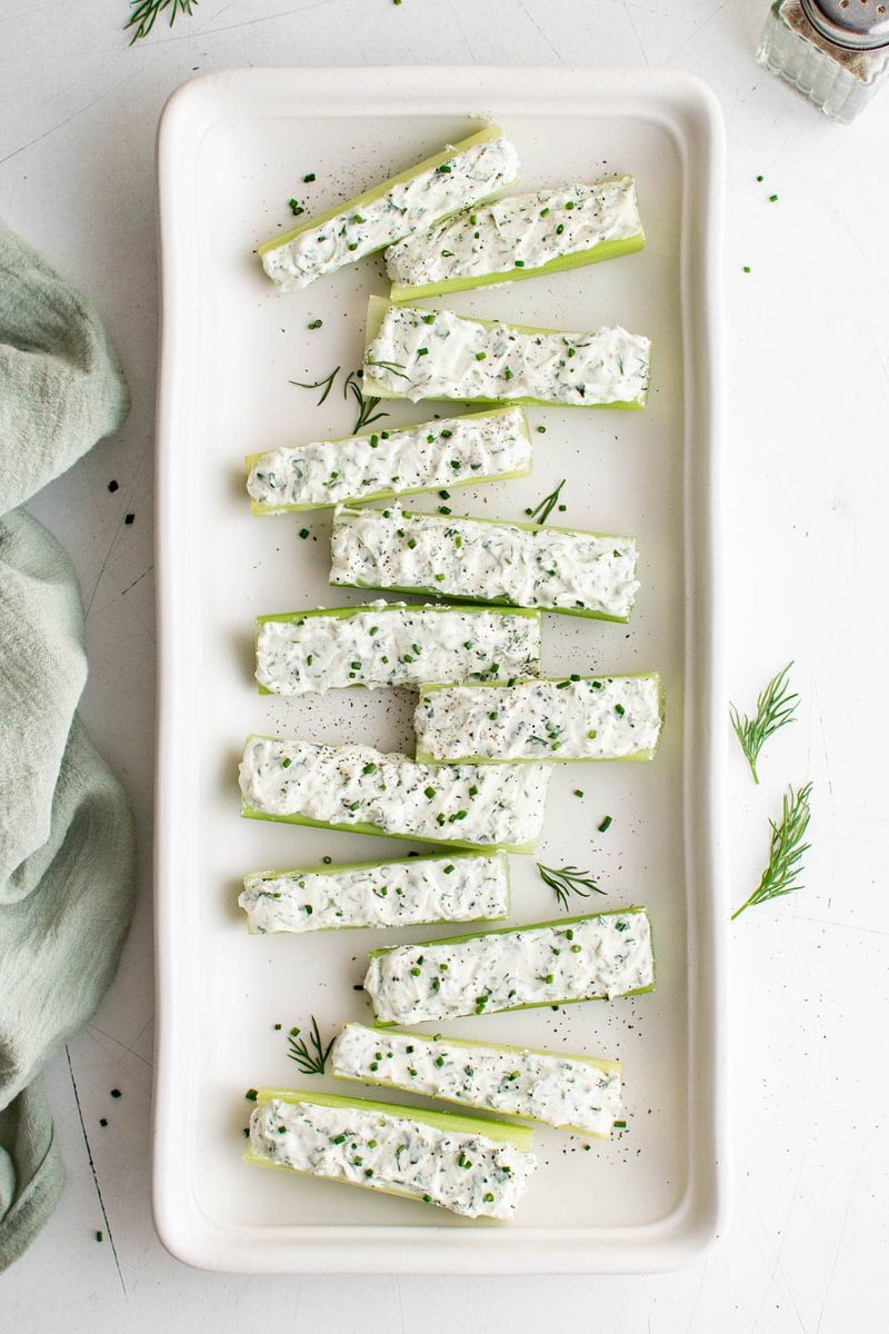 Celery sticks filled with cream cheese