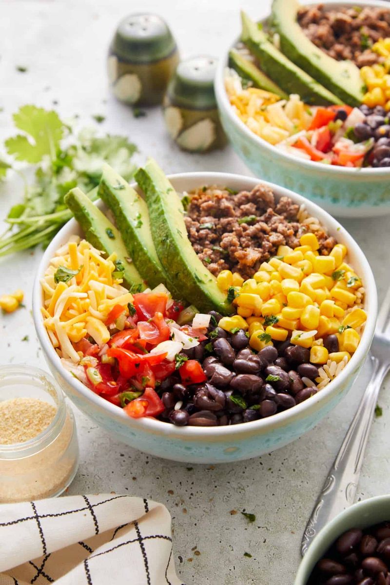 Taco-style salad bowls (greens + beans + salsa)