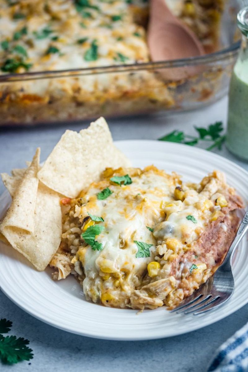 Cheesy Chicken Enchilada Rice Casserole
