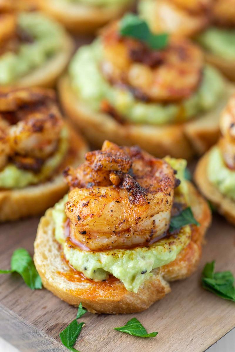 Shrimp And Avocado Cream Cheese Toasts