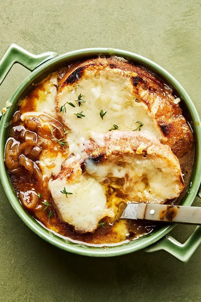 French Onion Soup With The Real Deal Cheese Pull