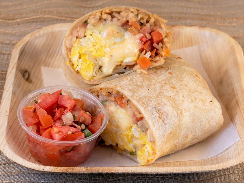 Greasy breakfast burritos