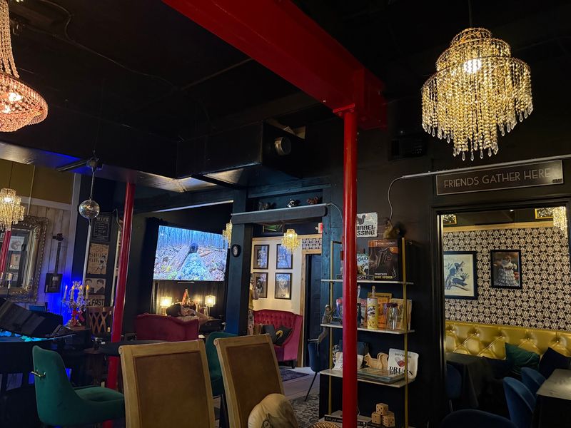 Chandeliers and Dark Wood Set a 1920s Mood