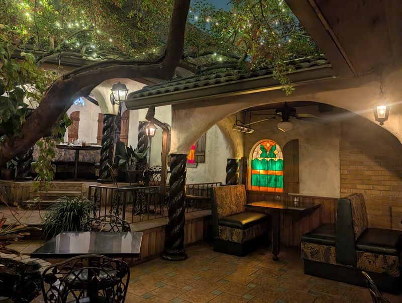 Garden Courtyard Seating Under Ancient Trees