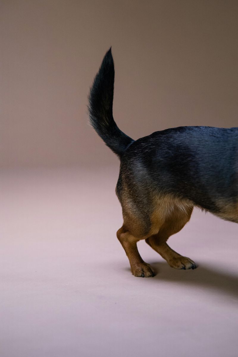 Very slow tail wags with stiff body