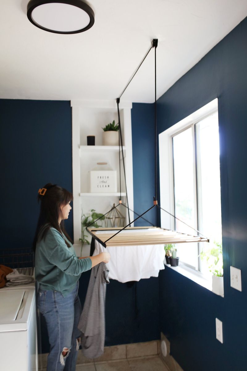 Small Yet Clever 10 Farmhouse Homes Show Off Brilliant Overhead Storage Ideas - Decor Hint Hanging Ladder Used as a Drying Rack