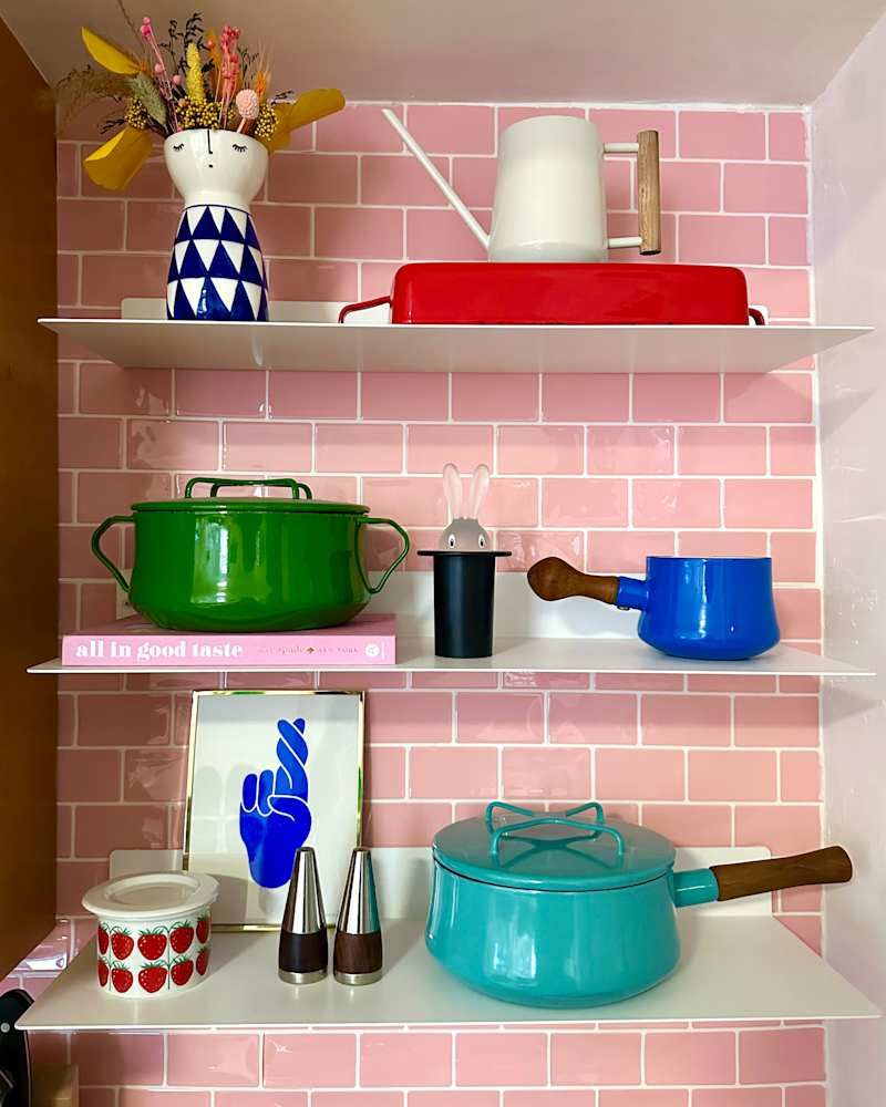 $300 And A Splash Of Color Turned This "Boring" Kitchen Into A Beauty - Decor Hint Floating Shelves Add Storage And Style