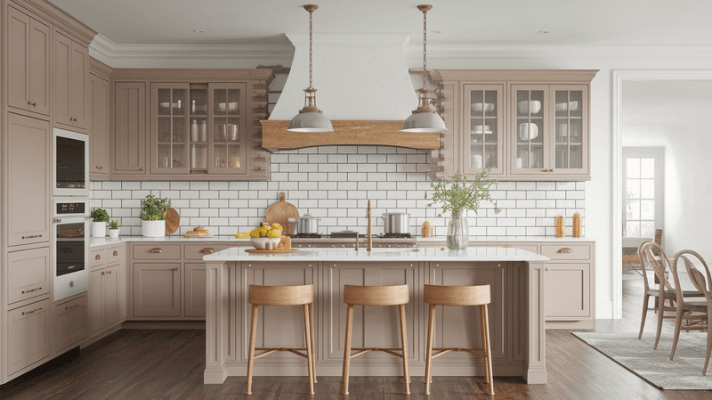 10 Earth-Toned Kitchens That Strike The Perfect Balance Between Modern & Timeless (Plus 10 That Are A Bad Choice) - Decor Hint Warm Taupe Cabinetry With Natural Stone Counters