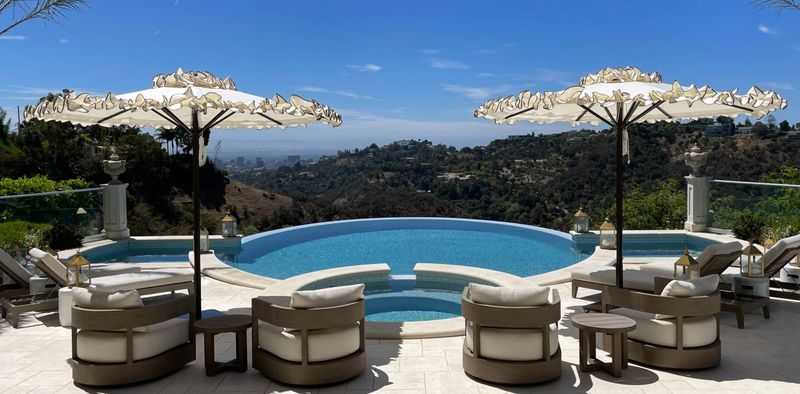 California Dreamin Outdoor Dining Setups From Santa Barbara Homes - Decor Hint Poolside Dining Areas with Market Umbrellas