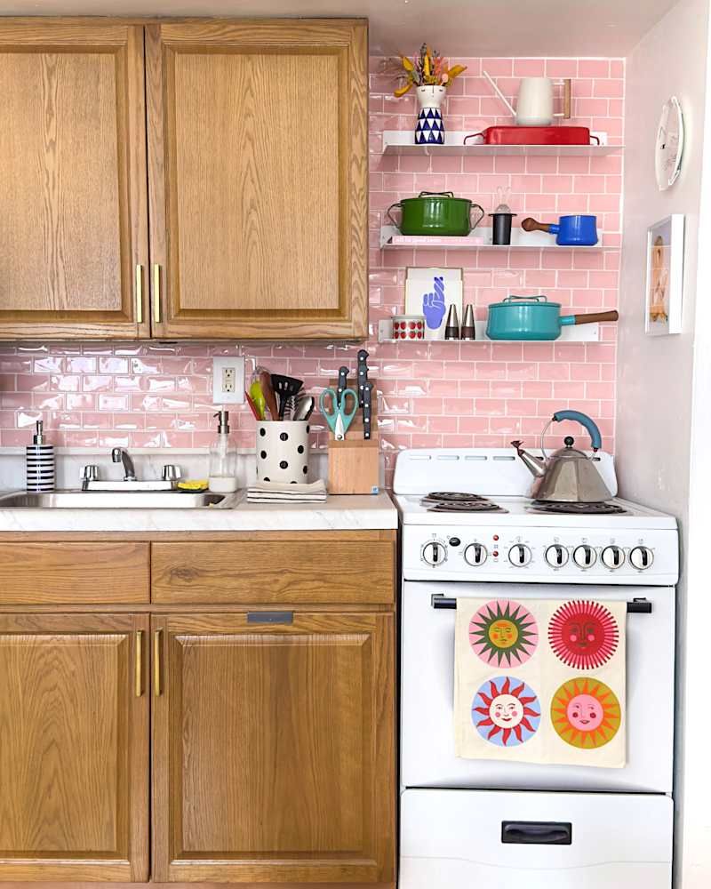 $300 And A Splash Of Color Turned This "Boring" Kitchen Into A Beauty - Decor Hint Faux Marble Contact Paper Upgrades Countertops