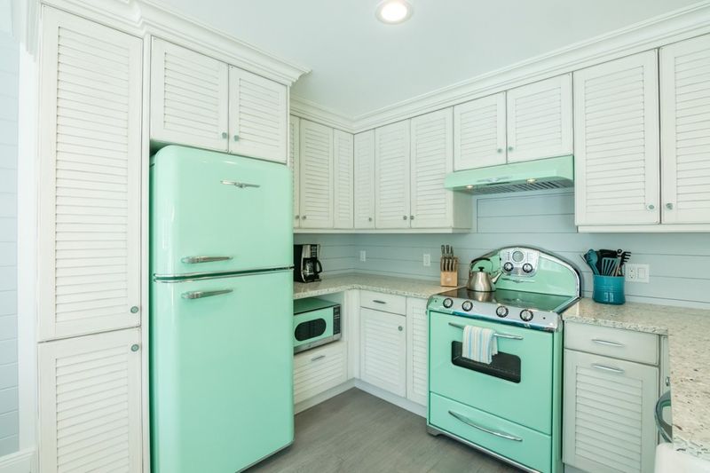 20 Color-Drenched Kitchens That Prove This Paint Trend Is Totally Timeless When Used Right - Decor Hint Soft Mint Retro Charm