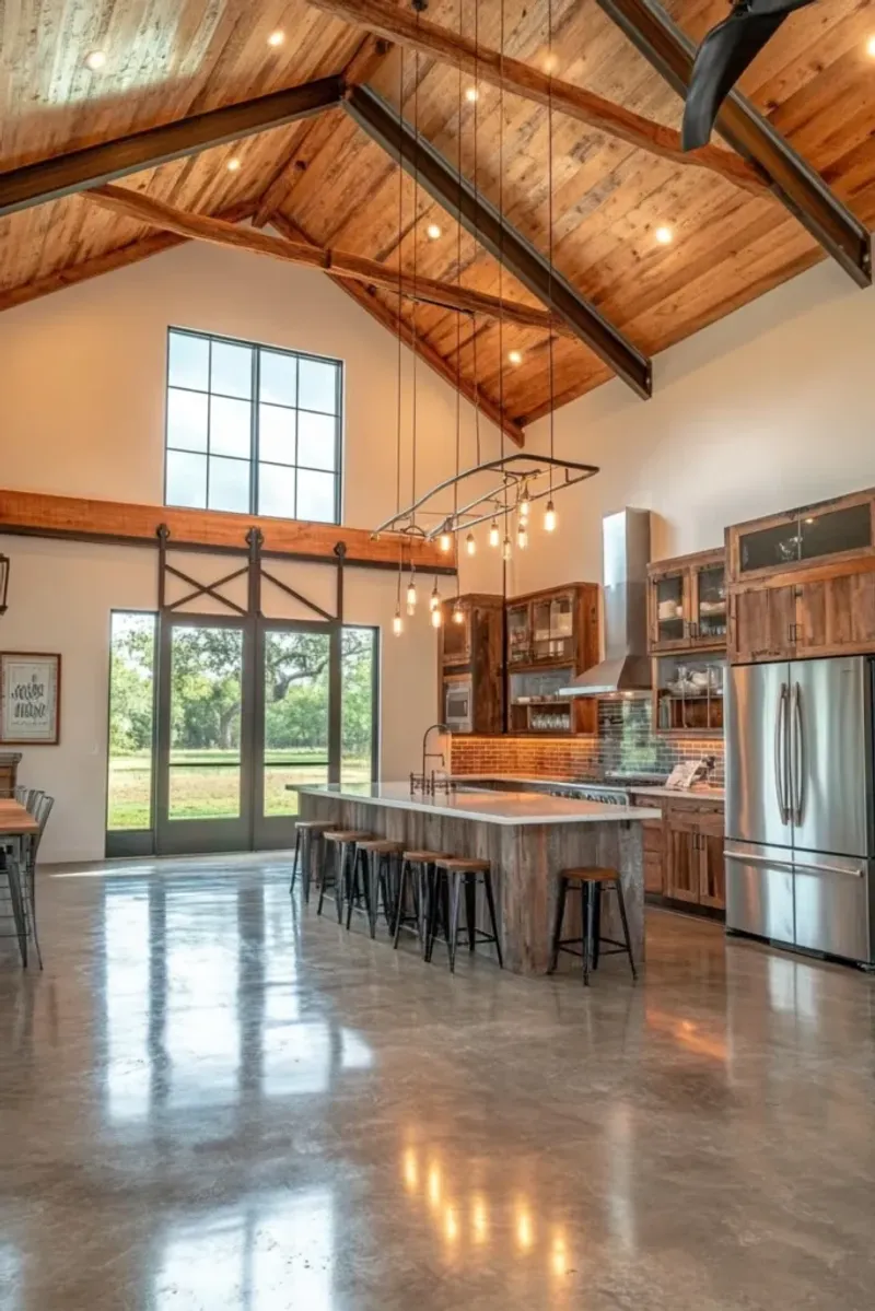 22 Fancy Barndominium Homes That Beautifully Mix Rustic With Modern - Decor Hint Polished Concrete Floors & Wood Accents