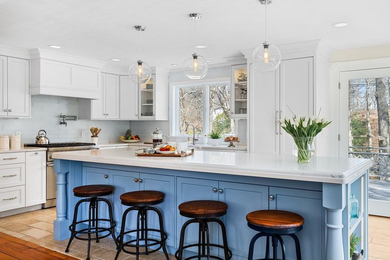 17 Blue Kitchen Cabinets That Display Elegance And Good Taste - Decor Hint Powder Blue Island Contrast