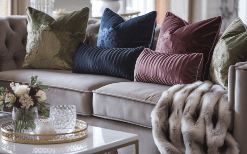 Upgrade Your Space 20 Budget-Friendly Ways To Add Luxury At Home - Decor Hint Layer Throw Pillows in Luxe Fabrics