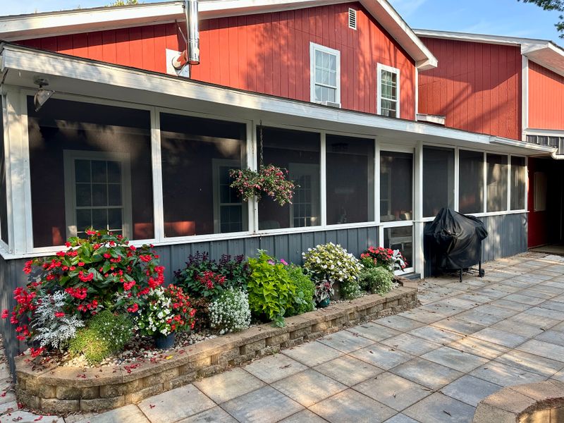 Rocking chairs or benches on wide porches