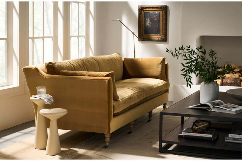 8 Couch Colors Making Arizona Living Rooms Look Stuck In The Past, And 9 Fresh Picks Designers Love - Decor Hint Gold/Tan Velvet: The Grandma's House Giveaway
