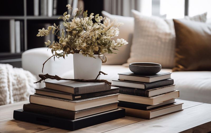 Stacked Coffee Table Books in Neutral Tones