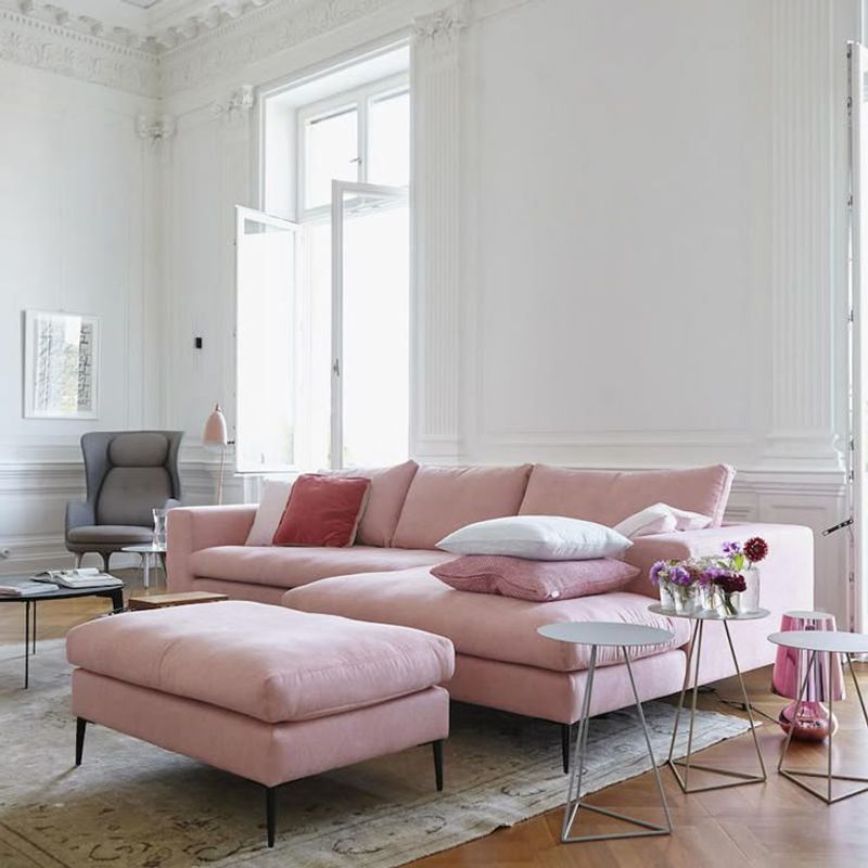 Give Your LA Living Room A Modern Edge Swap Outdated Sofa Colors For These 16 Fresh New Shades - Decor Hint Pale Blush