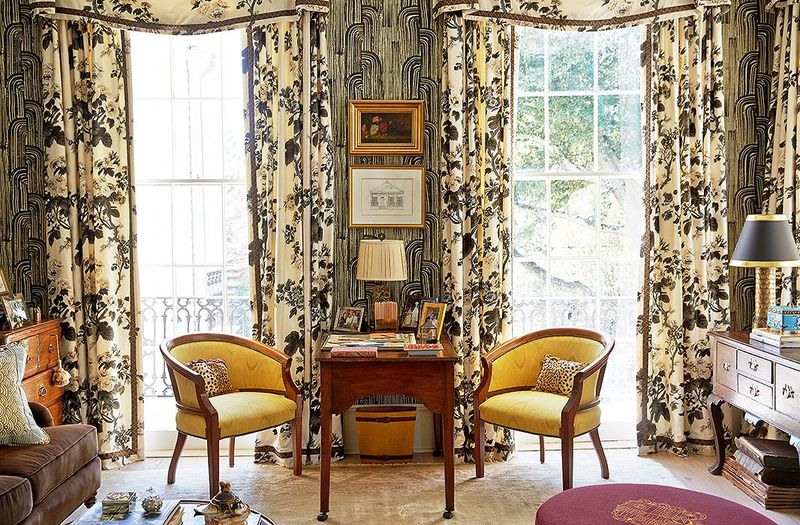 Heavy Drapes And Busy Wallpaper