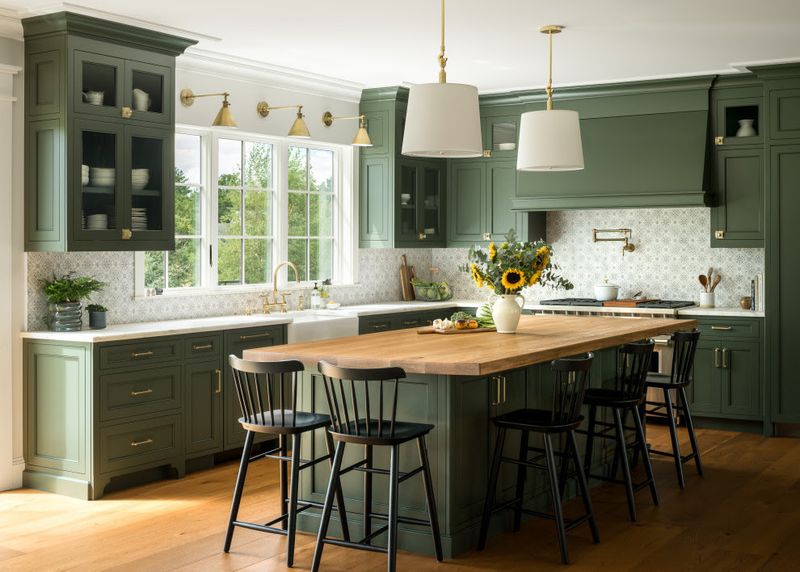 10 Green Farmhouse Kitchens That Will Make You Want To Redecorate - Decor Hint Two-Tone Green and Wood Cabinetry