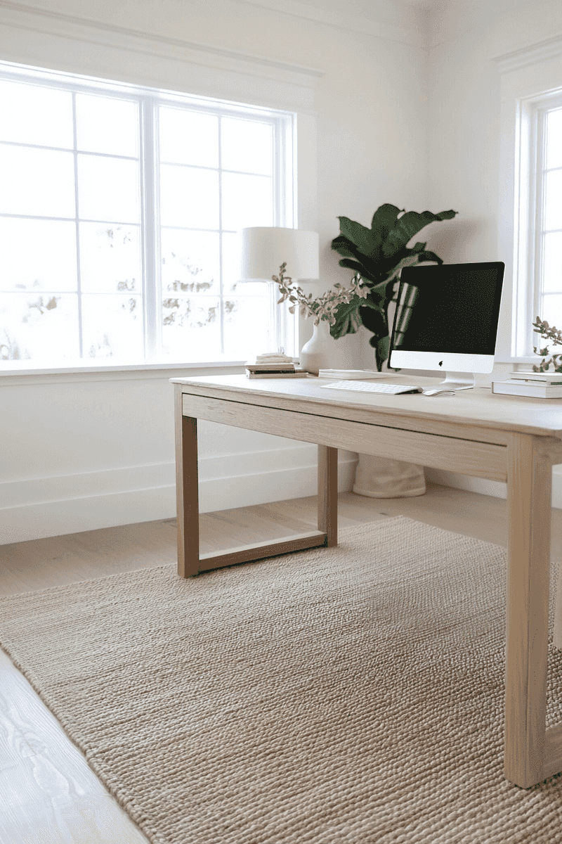 18 Desk Setup Tips For Better Work-Life Balance - Decor Hint Select a Desk in a Light Wood Finish for an Airy Feel