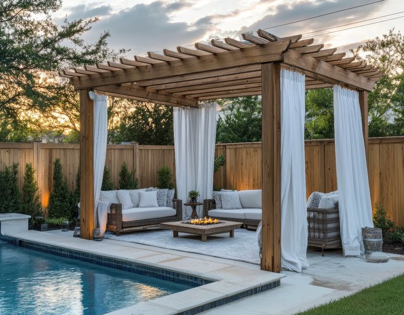 37 Stylish Poolside Designs That Make Everyday Feel Like Vacation - Decor Hint Poolside Pergola With Billowing Curtains
