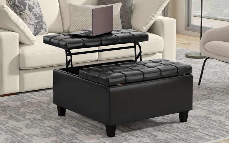 16 Tiny Room Layouts That Just Work - Decor Hint Storage Ottoman as Coffee Table