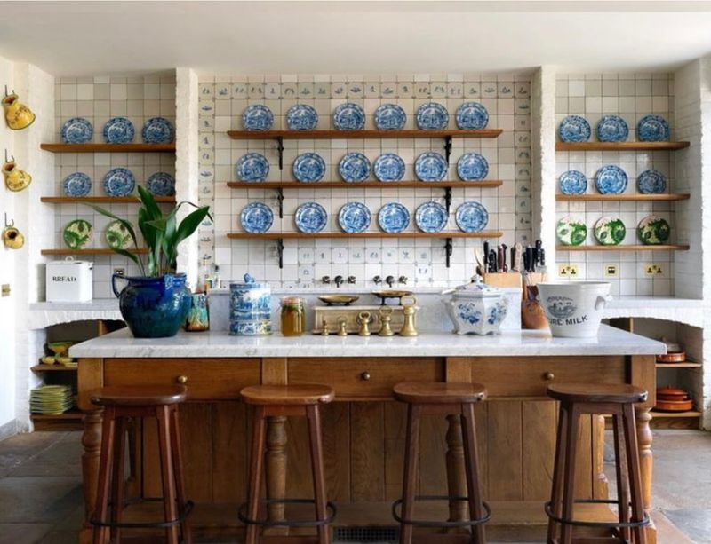 25 French Country Kitchens Designs To Inspire Your Space - Decor Hint Open Shelving with Collected Dishware