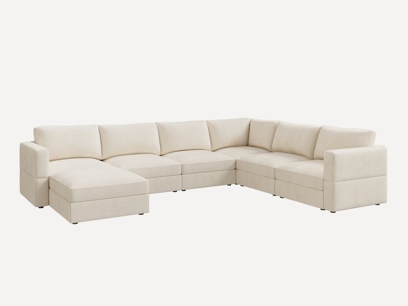 Faux-Beige Sectional Sofas Sinking Fast