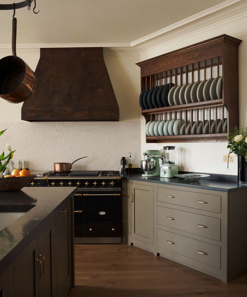 Small Yet Clever 10 Farmhouse Homes Show Off Brilliant Overhead Storage Ideas - Decor Hint Overhead Plate Racks in the Kitchen