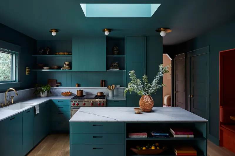 11 Interiors That Make A Case For The Blue & Green Color Combo - Decor Hint Teal Kitchen Cabinets