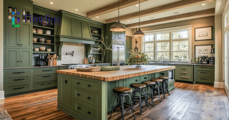 10 Earth-Toned Kitchens That Strike The Perfect Balance Between Modern & Timeless (Plus 10 That Are A Bad Choice) - Decor Hint Olive Green Walls Paired With Mismatched Wood Tones