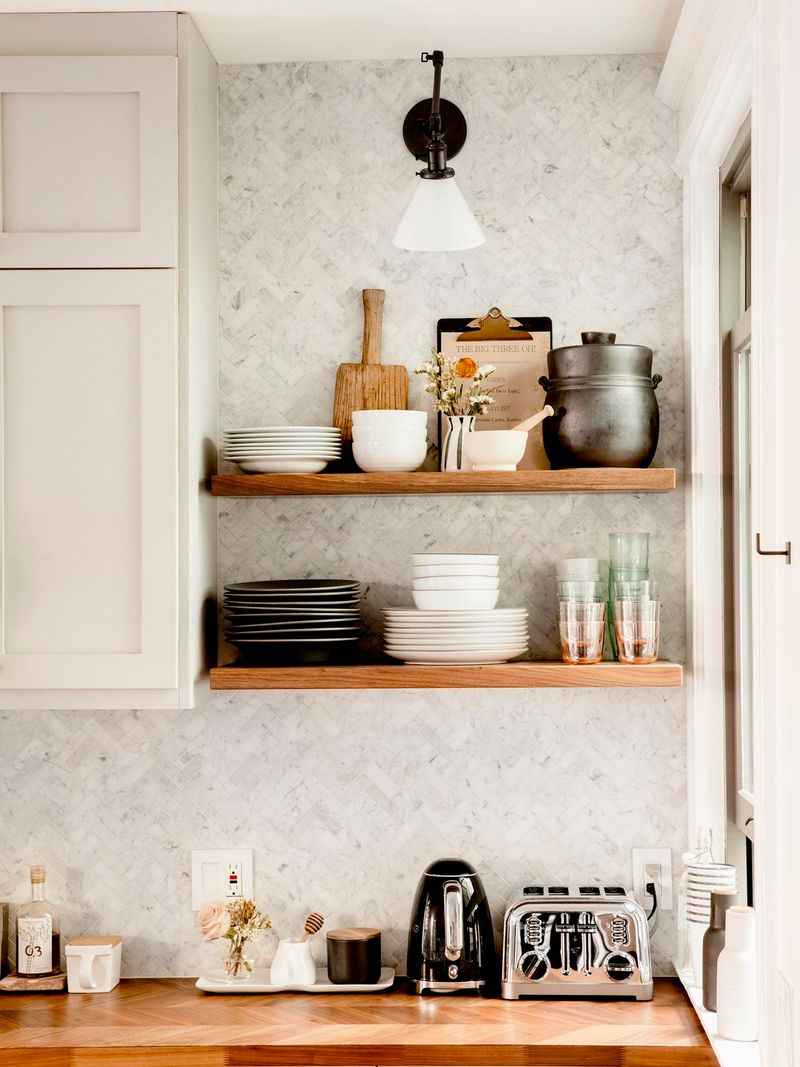 Open shelving with curated ceramics
