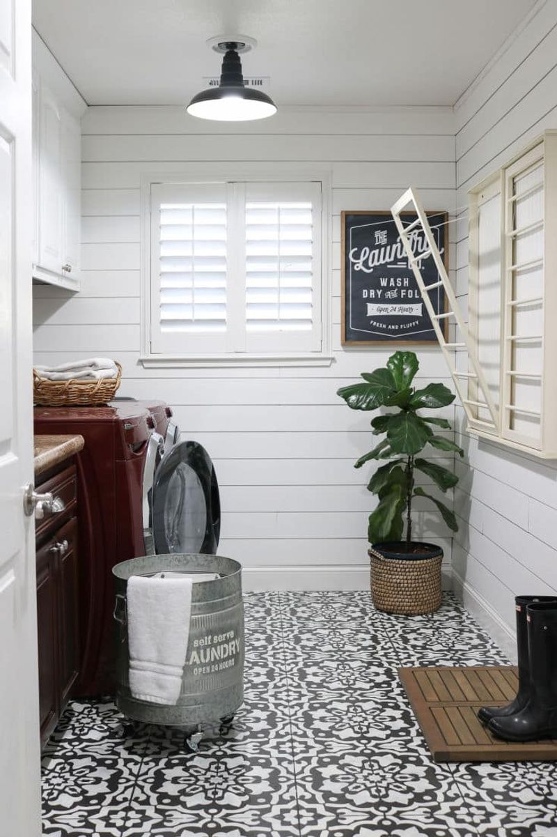 13 Affordable DIY Laundry Room Makeover Ideas And Guide - Decor Hint Stenciled Floor