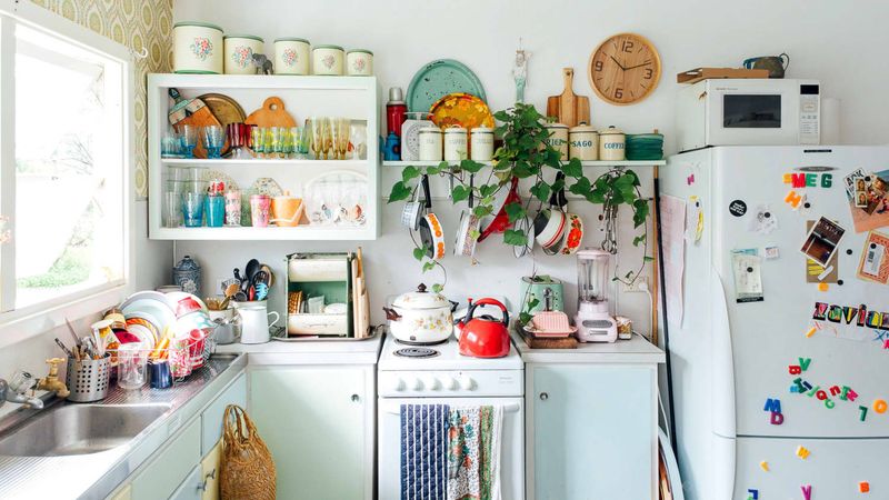 Cluttered Countertops And Open Shelves