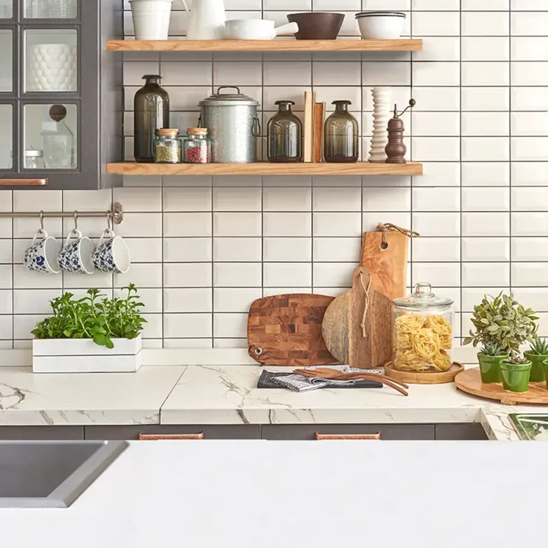 16 Kitchen Counter Decluttering Strategies - Decor Hint Install Floating Shelves for Storage