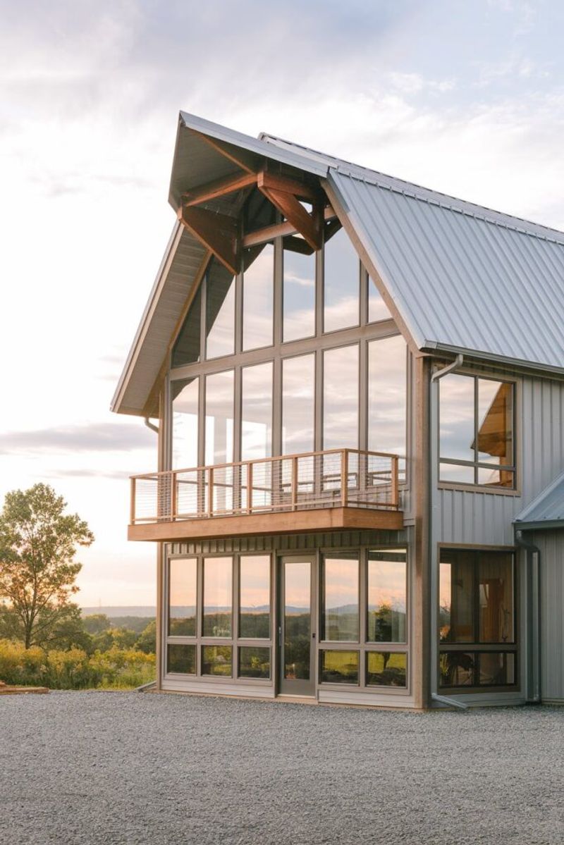 22 Fancy Barndominium Homes That Beautifully Mix Rustic With Modern - Decor Hint Steel-Framed Floor-to-Ceiling Windows