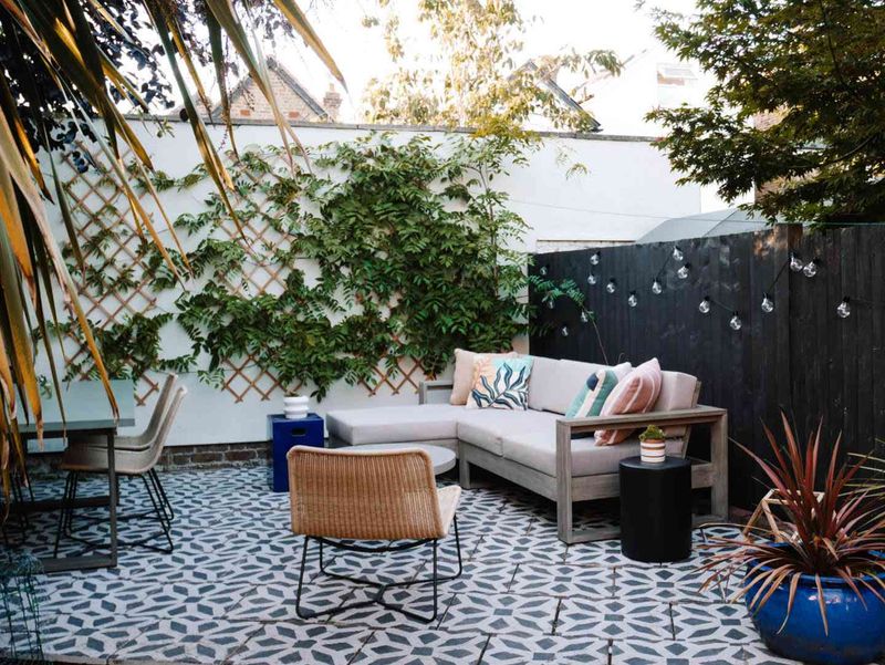 Updating Patio Tiles with Stencils and Paint