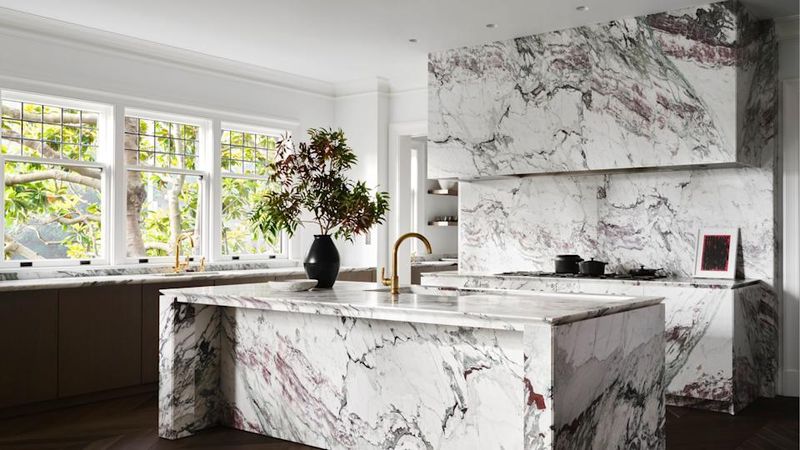 12 Kitchen Trends For 2025 That Will Finally Say Goodbye To White Cabinets (Plus 5 Extra Unique And Stylish Ideas) - Decor Hint Dramatic Veined Stone Cabinets