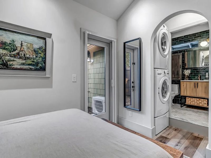 Family Turns Garage Into $69K Apartment So Son Can Launch Startup Rent-Free - Decor Hint Practical Laundry Setup And Bathroom