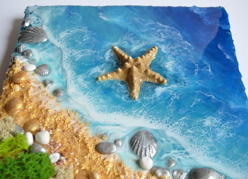 Resin-Coated Shell Art Labeled 