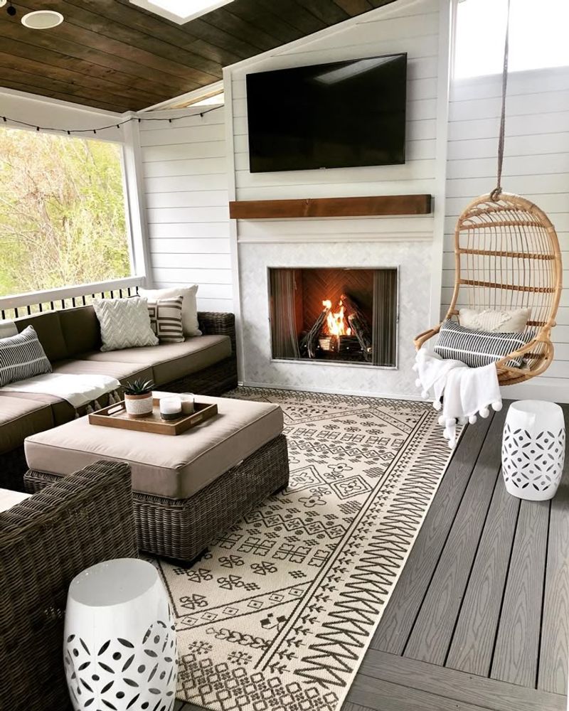 24 Screened-In Porch Ideas That Will Make Your Home The Ultimate Retreat - Decor Hint Outdoor Fireplace or Firepit