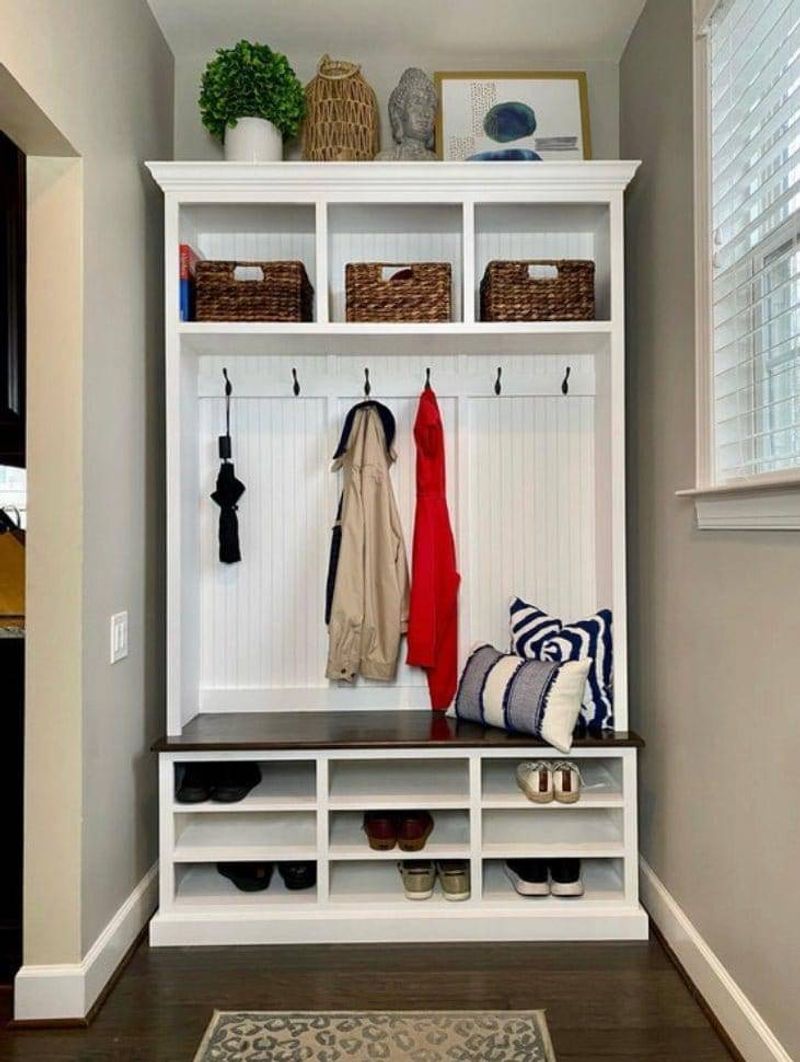 Organized Entryway with Hooks or Cubbies