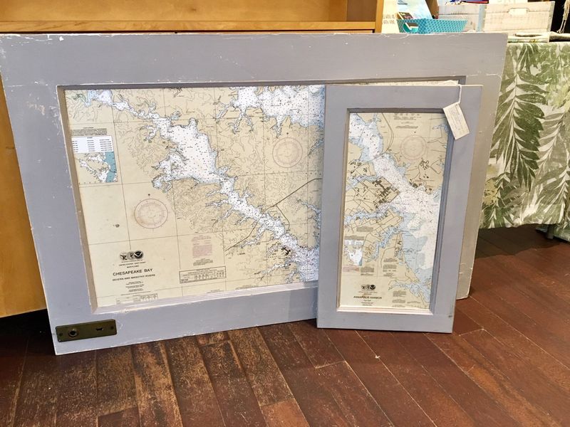 Distressed Nautical Maps In Heavy Frames
